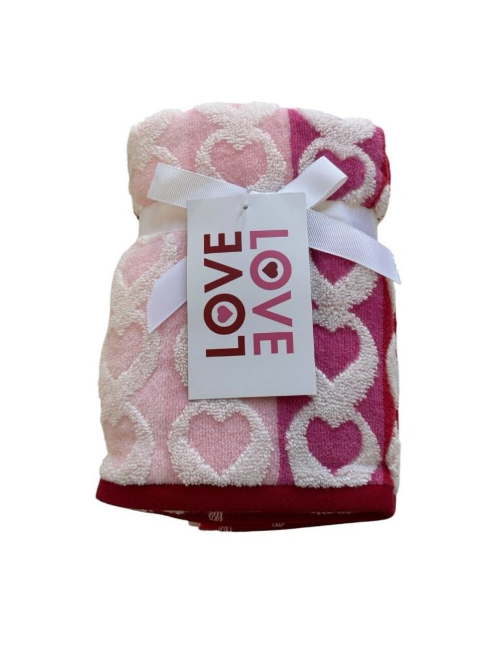 LOVE LOVE Pink and Red Heart Hand Towels